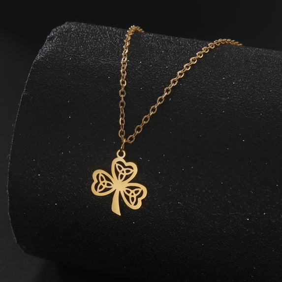 EUEAVAN Gold Trinity Clover Pendant Necklace Stainless Steel Jewelry
