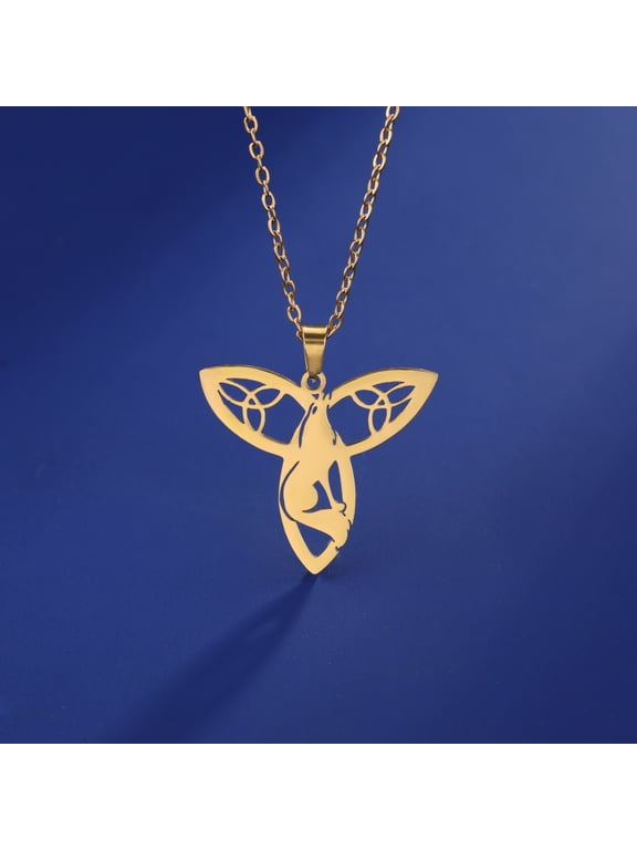 Gold Trinity Wolf Pendant Necklace Stainless Steel Jewelry