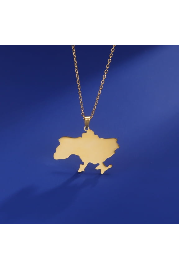 Gold Ukraine Map Pendant Necklace Stainless Steel Jewelry