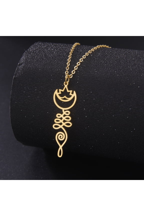 Gold Unalome Moon Pendant Necklace Stainless Steel Jewelry