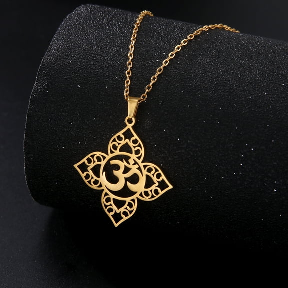 EUEAVAN Gold Yoga Om Lotus Pendant Necklace Stainless Steel Buddhism Mandala Amulet Jewelry