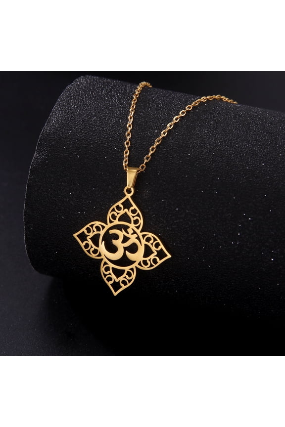 Gold Yoga Om Lotus Pendant Necklace Stainless Steel Buddhism Mandala Amulet Jewelry