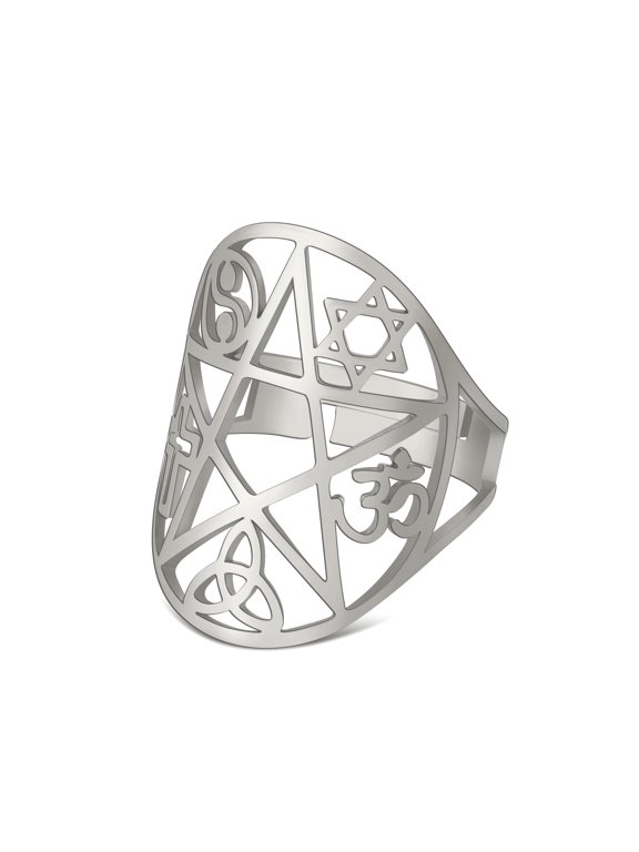 Pentacle Pentagram Adjustable Rings Triquetra Knot Yin Yang Cross Om Symbol Ring