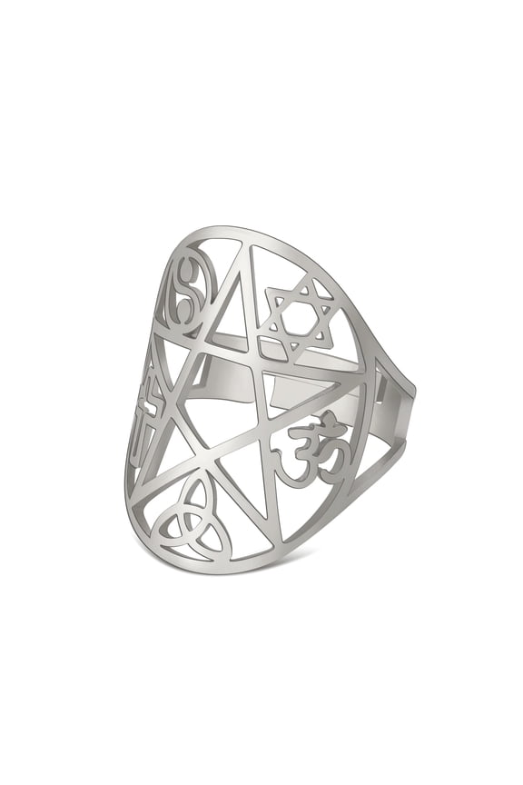 Pentacle Pentagram Adjustable Rings Triquetra Knot Yin Yang Cross Om Symbol Ring