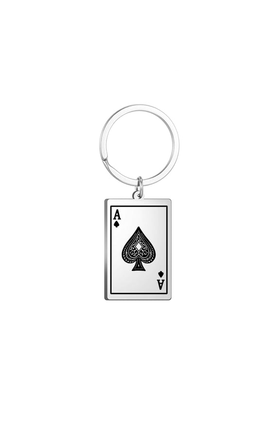 Playing Card Keychain Ace of Spades Stainless Steel Keyring Jewelry Gift for Men