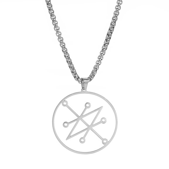 EUEAVAN Round Cut Special Symbol Pendant Necklace Stainless Steel Box Chain Jewelry Silver