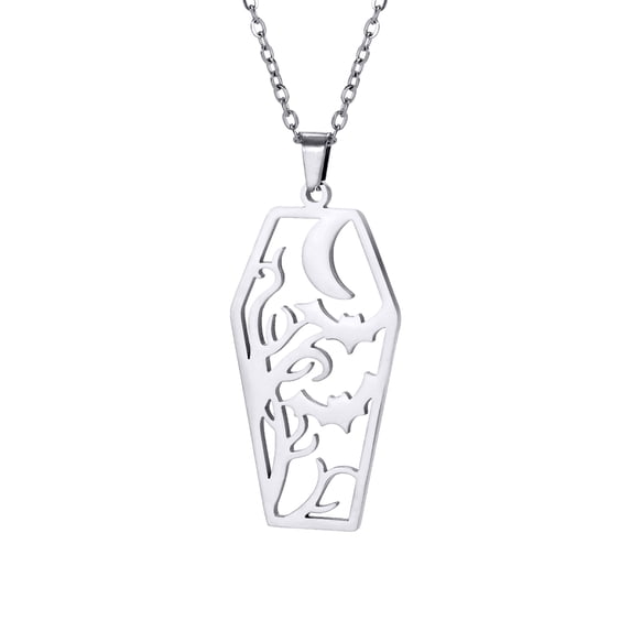 EUEAVAN Silver Bat Moon Pendant Necklace Stainless Steel Jewelry Halloween Gift