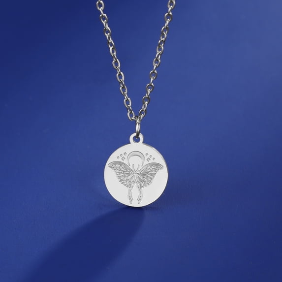 EUEAVAN Silver Butterfly Circle Pendant Necklace Stainless Steel Jewelry