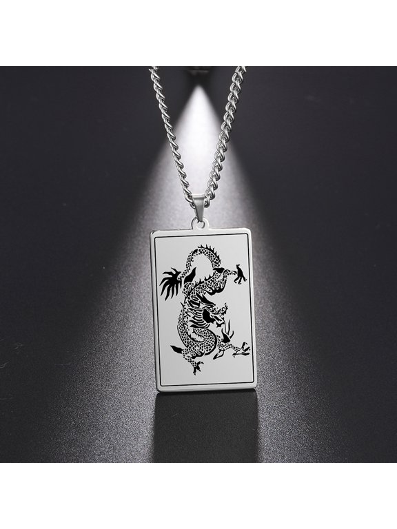 Silver Chinese Dragon Pendant Stainless Steel Necklace Jewelry