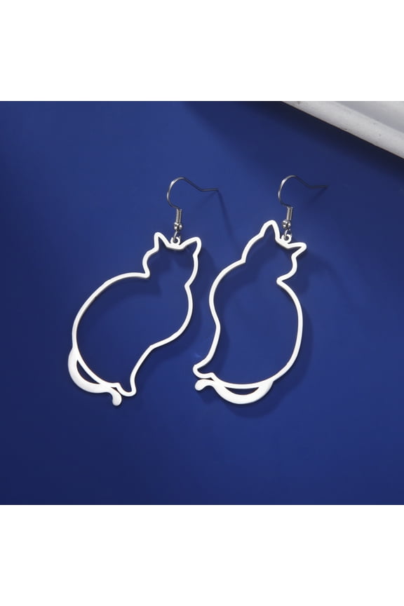 Silver Cute Cat Kitten Earrings for Women Stainless Steel Animal Drop Earrings Jewelry
