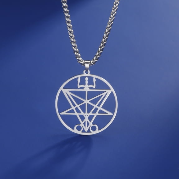 EUEAVAN Silver Demon Symbol Pendant Necklace Stainless Steel Box Chain Jewelry