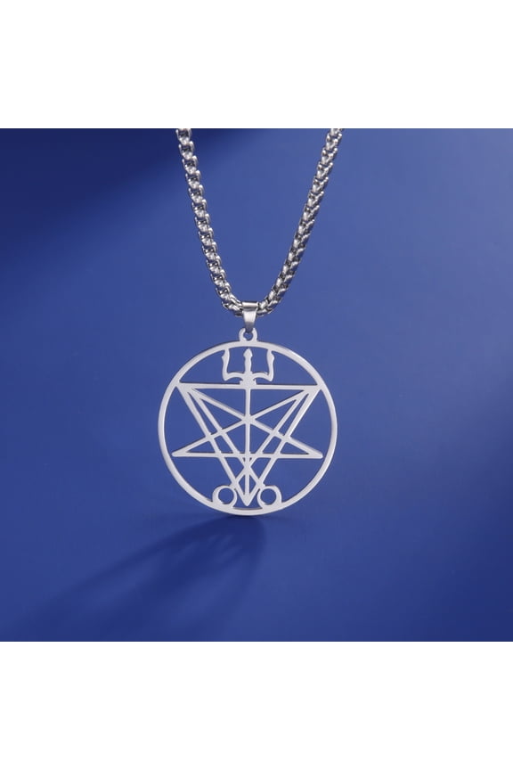 Silver Demon Symbol Pendant Necklace Stainless Steel Box Chain Jewelry