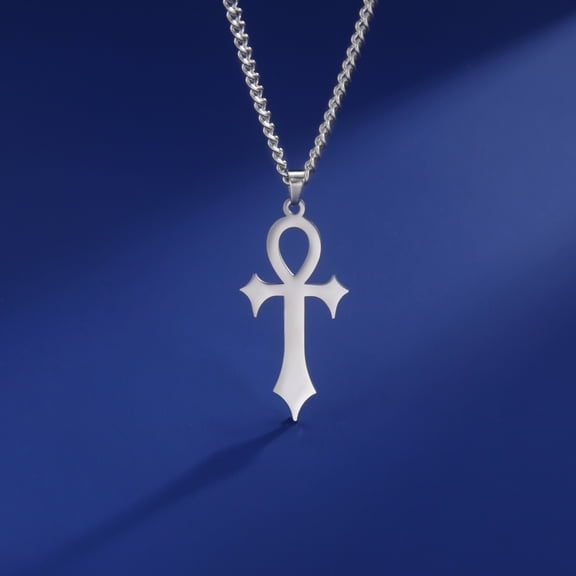 EUEAVAN Silver Egyptian Cross Pendant Necklace Stainless Steel Jewelry