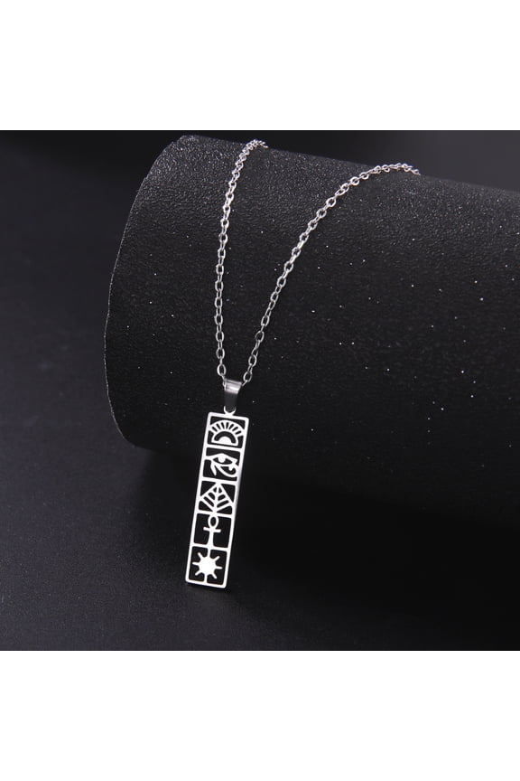 Silver Egyptian Hieroglyphs Necklace Stainless Steel Eye of Horus Ancient Egypt Jewelry