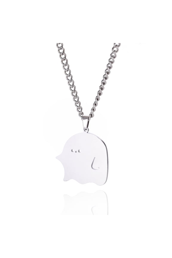 Silver Ghost Pendant Necklace Stainless Steel Jewelry