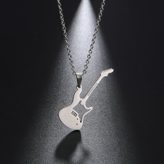 EUEAVAN Silver Guitar Pendant Stainless Steel Necklace Jewelry