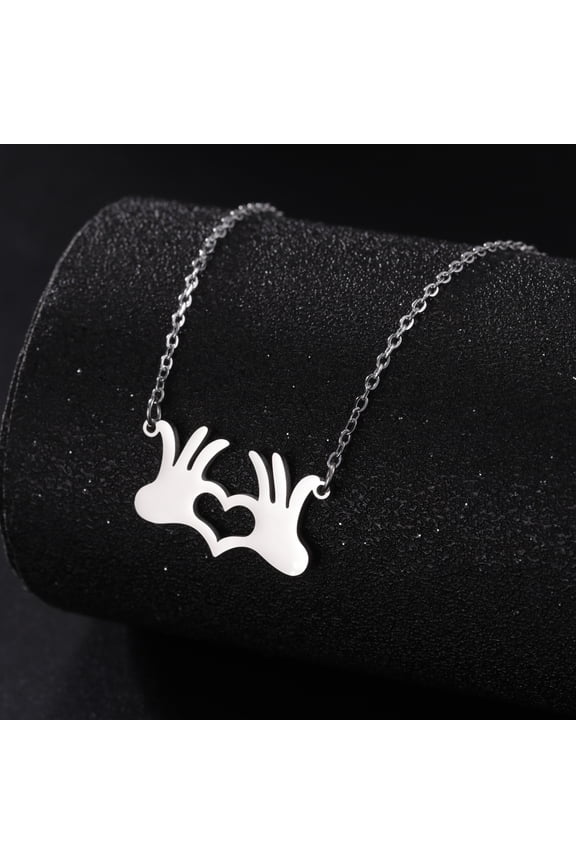 Silver Heart Gesture Hand Hug Pendant Necklace Stainless Steel Jewelry