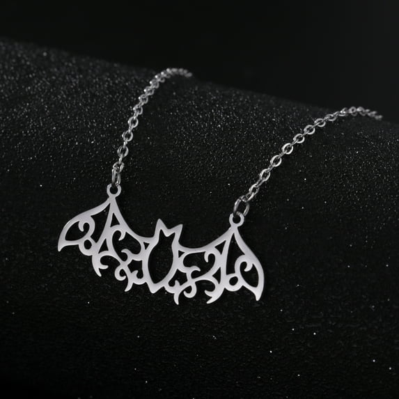 EUEAVAN Silver Hollowed Bat Pendant Necklace Stainless Steel Jewelry
