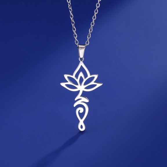EUEAVAN Silver Lotus Pendant Necklace for Women Stainless Steel Jewelry