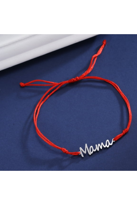 Silver Mama Letter Stainless Steel Pendant Red Rope Bracelet Jewelry