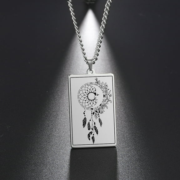 EUEAVAN Silver Moon Dream Catcher Pendant Stainless Steel Necklace Jewelry