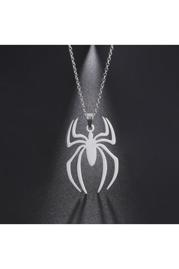 Silver Spider Pendant Necklace Stainless Steel Animal Female Jewelry