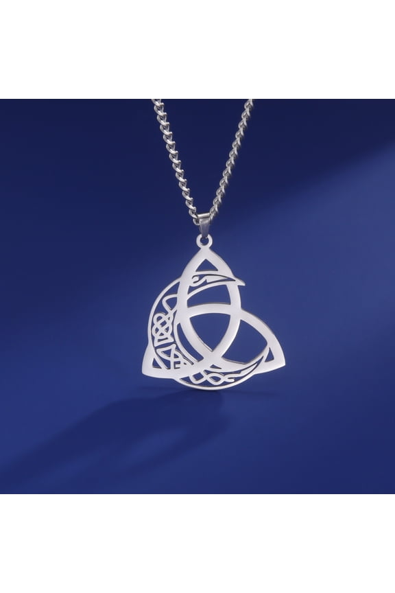 Silver Trinity Celtic Knot Moon Pendant Necklace Stainless Steel Jewelry