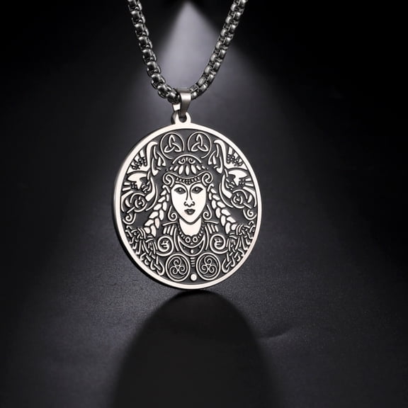 EUEAVAN Silver Viking Ireland Forest Goddess Necklace Celtics Knot Stainless Steel Box Chain Jewelry For Men Women Gift