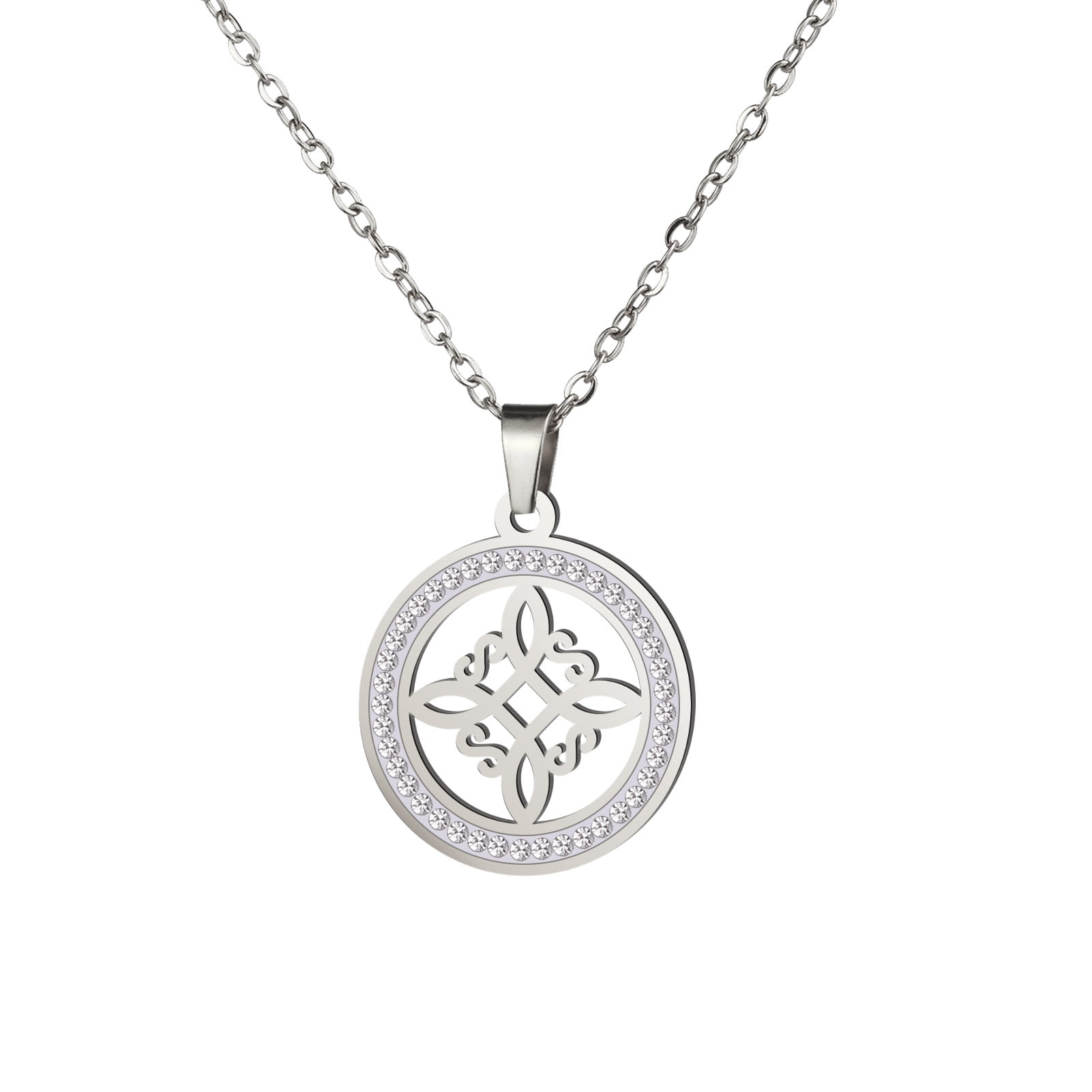 EUEAVAN Silver Witch Knot Stainless Steel Necklace Clear Zircon Round ...