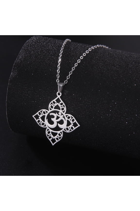 Silver Yoga Om Lotus Pendant Necklace Stainless Steel Buddhism Mandala Amulet Jewelry