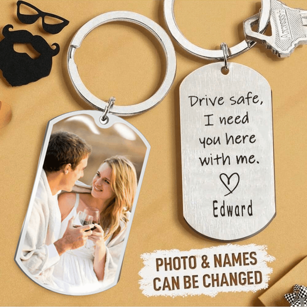 EUEAVAN Steel Custom Photo Couple Keychain Personalized Cat Dog ID tag Pendant Key chain Customized Engraved Photo Gift