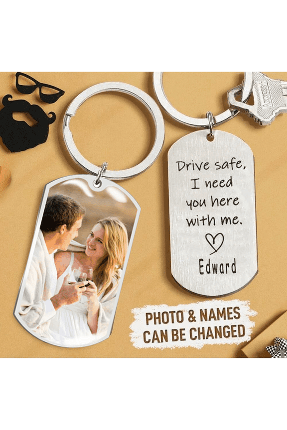 Steel Custom Photo Couple Keychain Personalized Cat Dog ID tag Pendant Key chain Customized Engraved Photo Gift