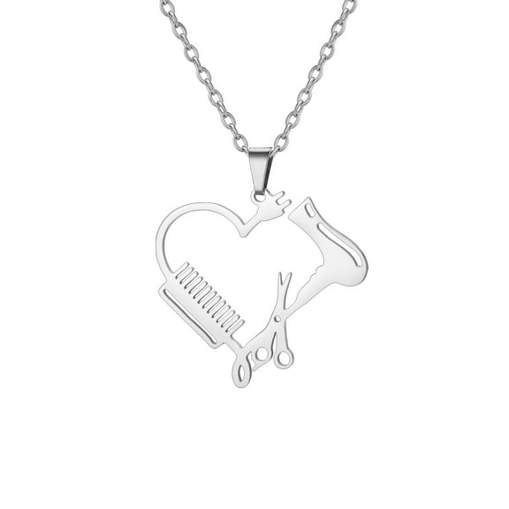 EUEAVAN Steel Hair Dryer Scissors Comb Heart Pendant Necklace Stainless Steel Jewelry
