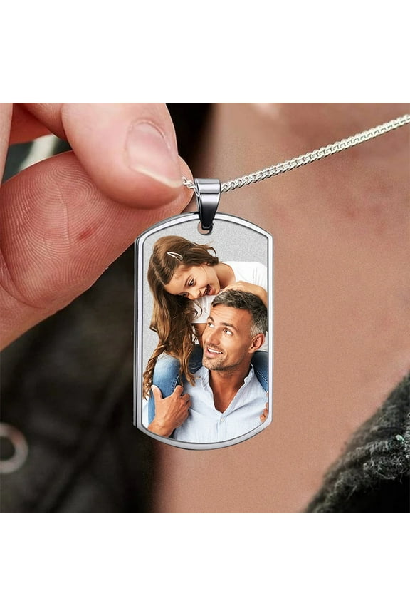 Steel Personalized Picture Necklace for Men Engraved Photo Necklace with Text Photo Dog Cat Tag Necklace Anniversary Gift