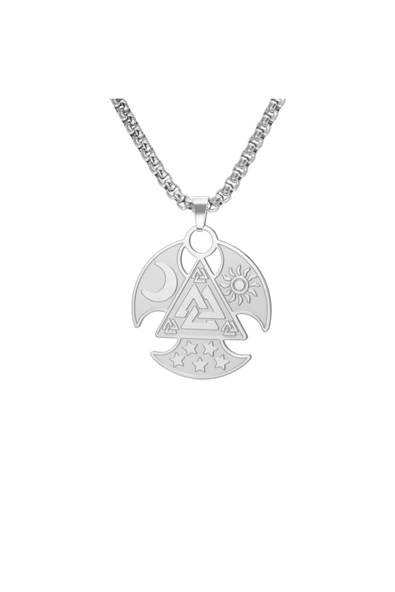 Steel Viking Odin Valknut Rune Pendant Necklace Sun Moon Stainless Steel Jewelry