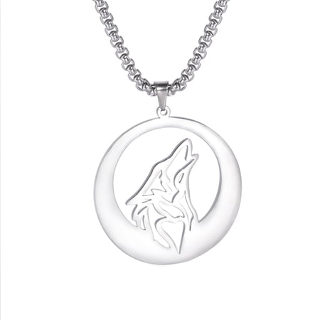 EUEAVAN Vintage Crescent Wolf Silver Pendant Necklace Stainless Steel Gothic Punk Jewelry
