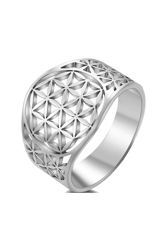 Vintage Flower of Life Rings Viking Finger Jewelry Stainless Steel Silver Color Ring for Women Men