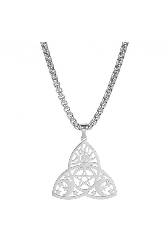 Wicca Pentagram Pendant Necklace Triple Moon Goddess Necklaces Sun Star Amulet