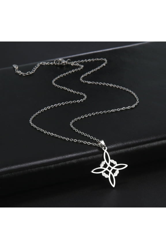 Witch Knot Silver Pendant Necklace Stainless Steel Amulet Jewelry Gift for Women