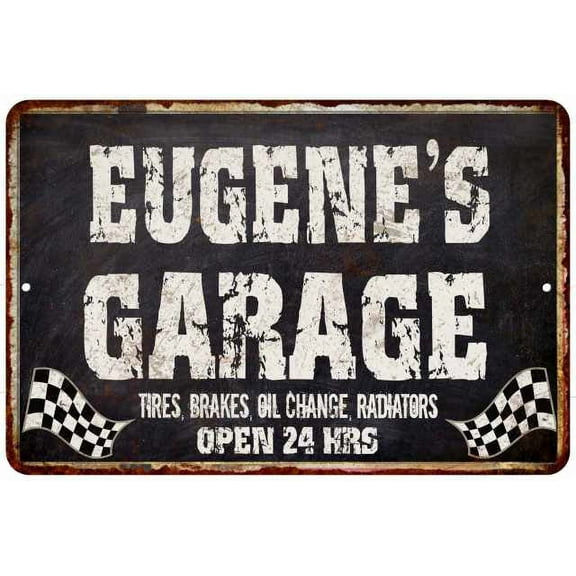 EUGENE'S Garage Black Grunge Sign 8 x 12 High Gloss Metal 208120005280