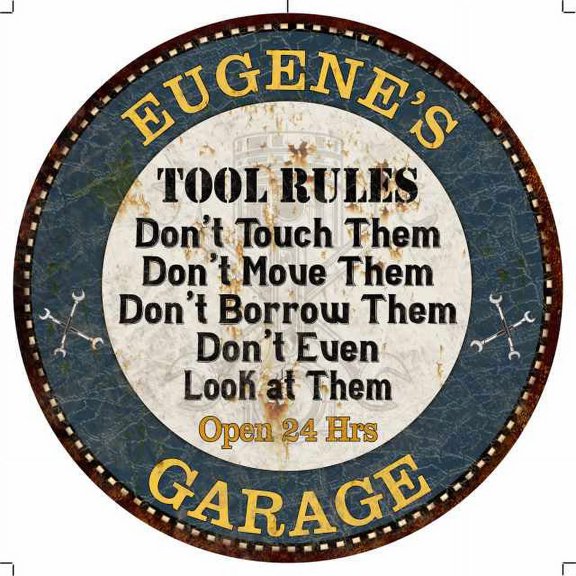 EUGENE'S Garage Rules 12" Round Metal Sign Garage Wall Dcor 100140015281