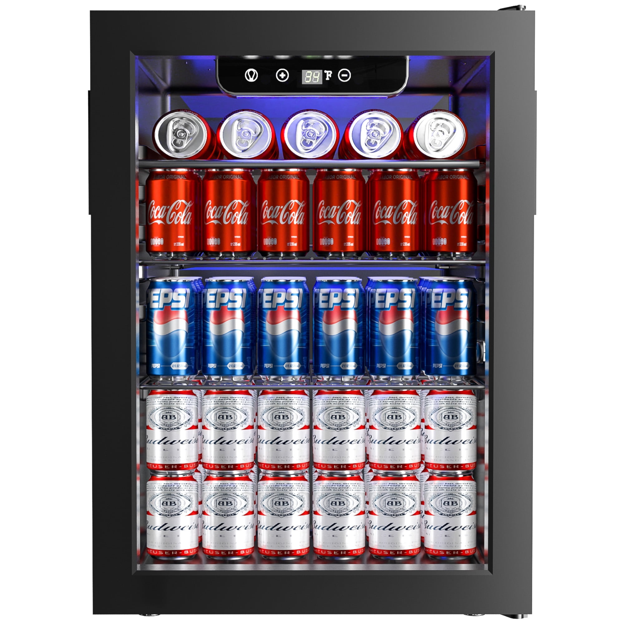 Simzlife 126 Can Beverage Refrigerator and Cooler with Glass Door for Home 17 5 in D 31 5 in H Silver