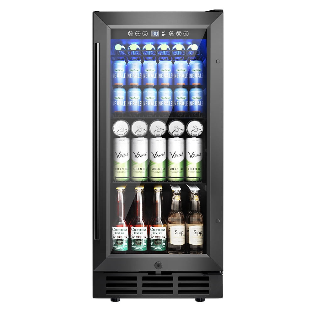 EUHOMY 130 Can Beverage Refrigerator Cooler, 3.2 cu ft Under Counter Drink Fridge with Glass Door & Touch Control, for Soda, Water, Beer & Wine