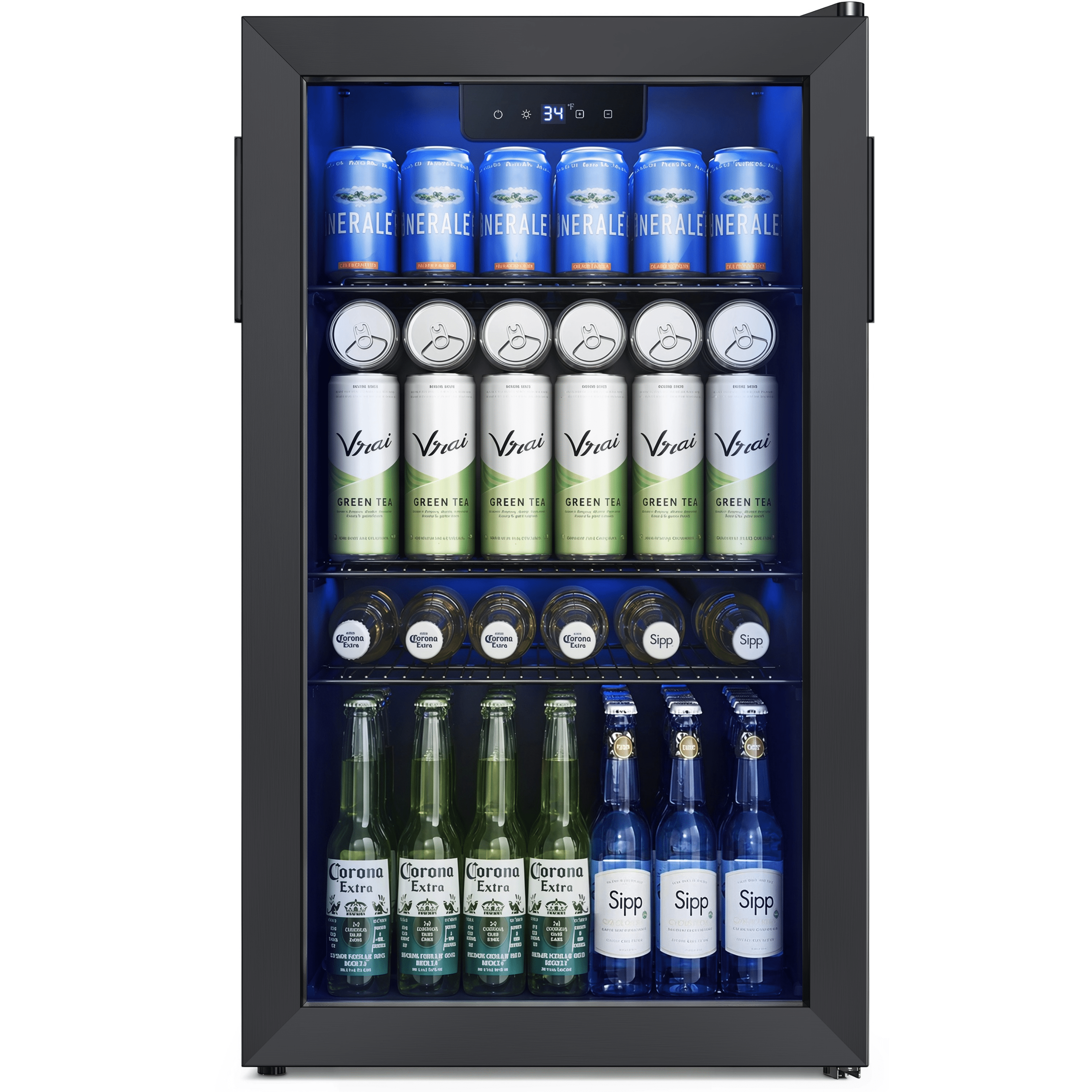 EUHOMY 130 Can Beverage Refrigerator and Cooler with Glass Door for Home, 17.3 in D, 31.5 in H, Quite, for Soda Beer drinks, BLACK