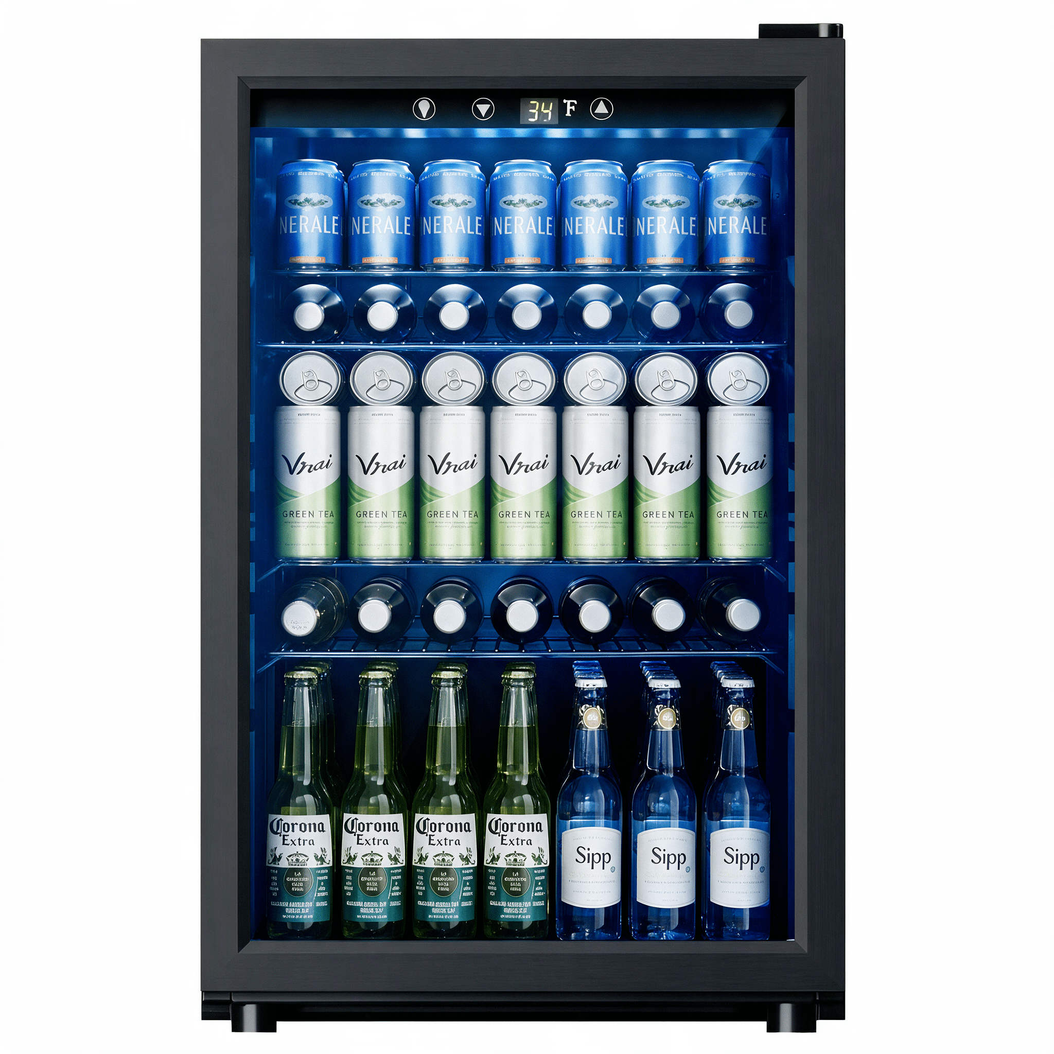 EUHOMY 150 Can Beverage Refrigerator and Wine Cooler, 4.5 cu ft, Glass Door, Adjustable Shelves, Digital Temperature Control, for Home, Quite