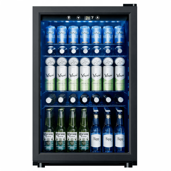 EUHOMY 150 Can Beverage Refrigerator and Wine Cooler, 4.5 cu ft, Glass Door, Adjustable Shelves