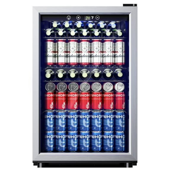 EUHOMY 145 Can Beverage Refrigerator and Mine Cooler with Glass Door with Adjustable Shelves