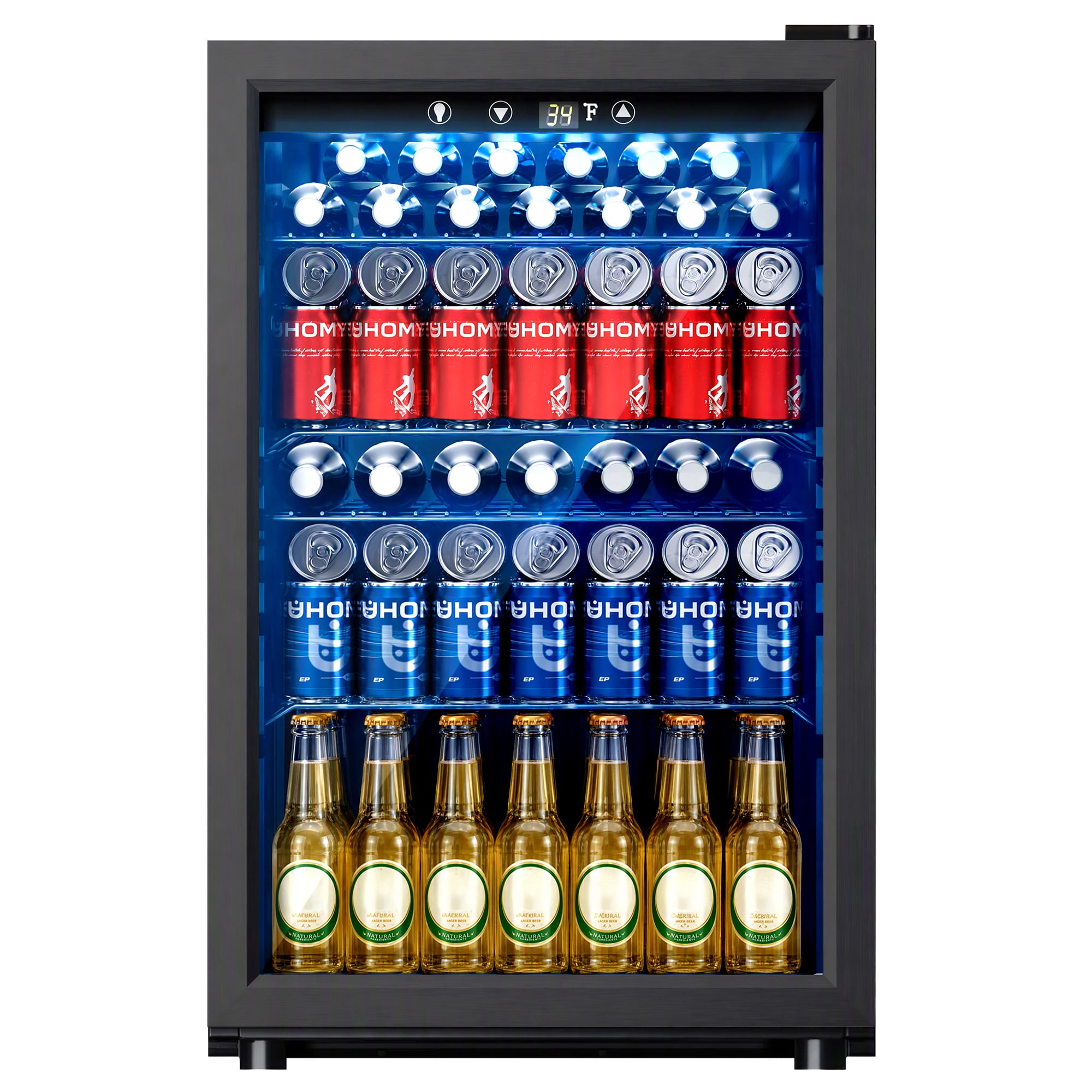 EUHOMY 150 Can Beverage Refrigerator and Wine Cooler, 4.5 cu ft, Glass Door, Adjustable Shelves, Digital Temperature Control, for Home, Quite