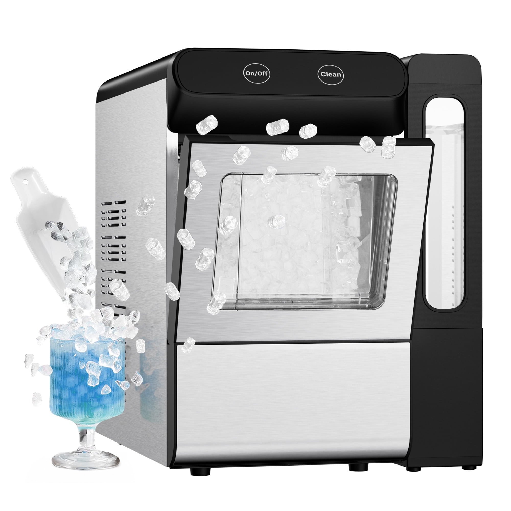EUHOMY Countertop Nugget Ice Maker with External Water Tank, 26lbs/24H Chewable Ice Machine, Touch Control, Stainless Steel