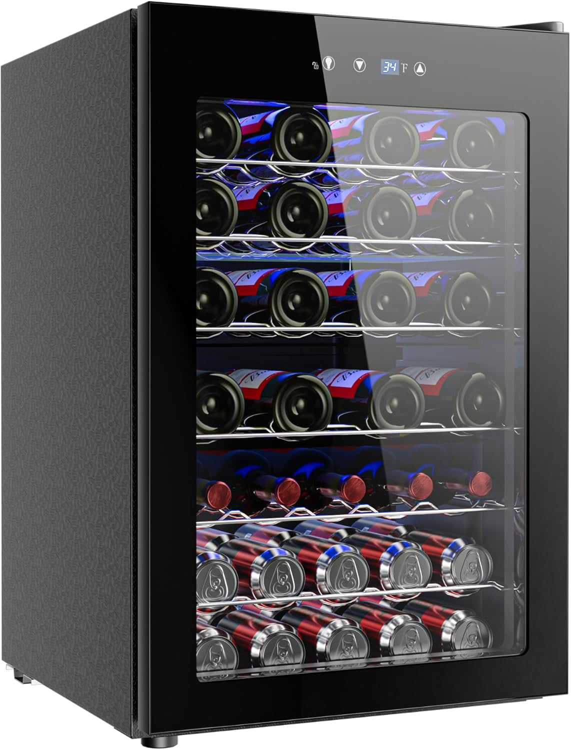 EUHOMY 44 Bottle Wine Cooler Refrigerator, Small Built-in Wine Fridge for Red, White and Champagne, 4.4 Cu.ft Mini Fridge with Adjust Temperature, Black